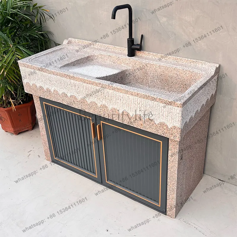 Courtyard granite laundry pool with washboard, whole stone marble integrated
