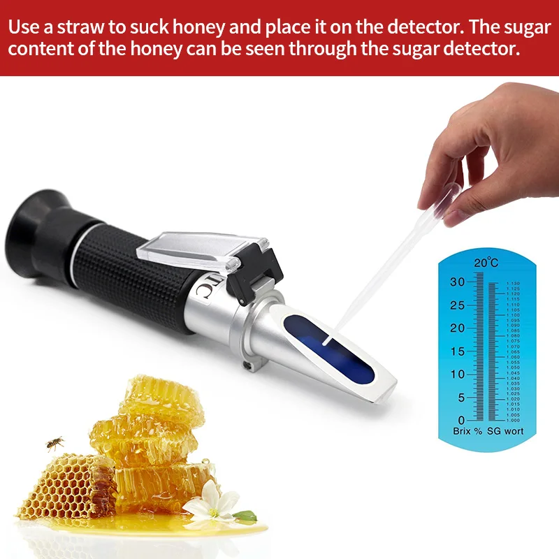 

Handheld Honey Moisture Refractometer 10-30% Honey Water Concentration Meter Beekeeping Tool Refraction Tester with ATC