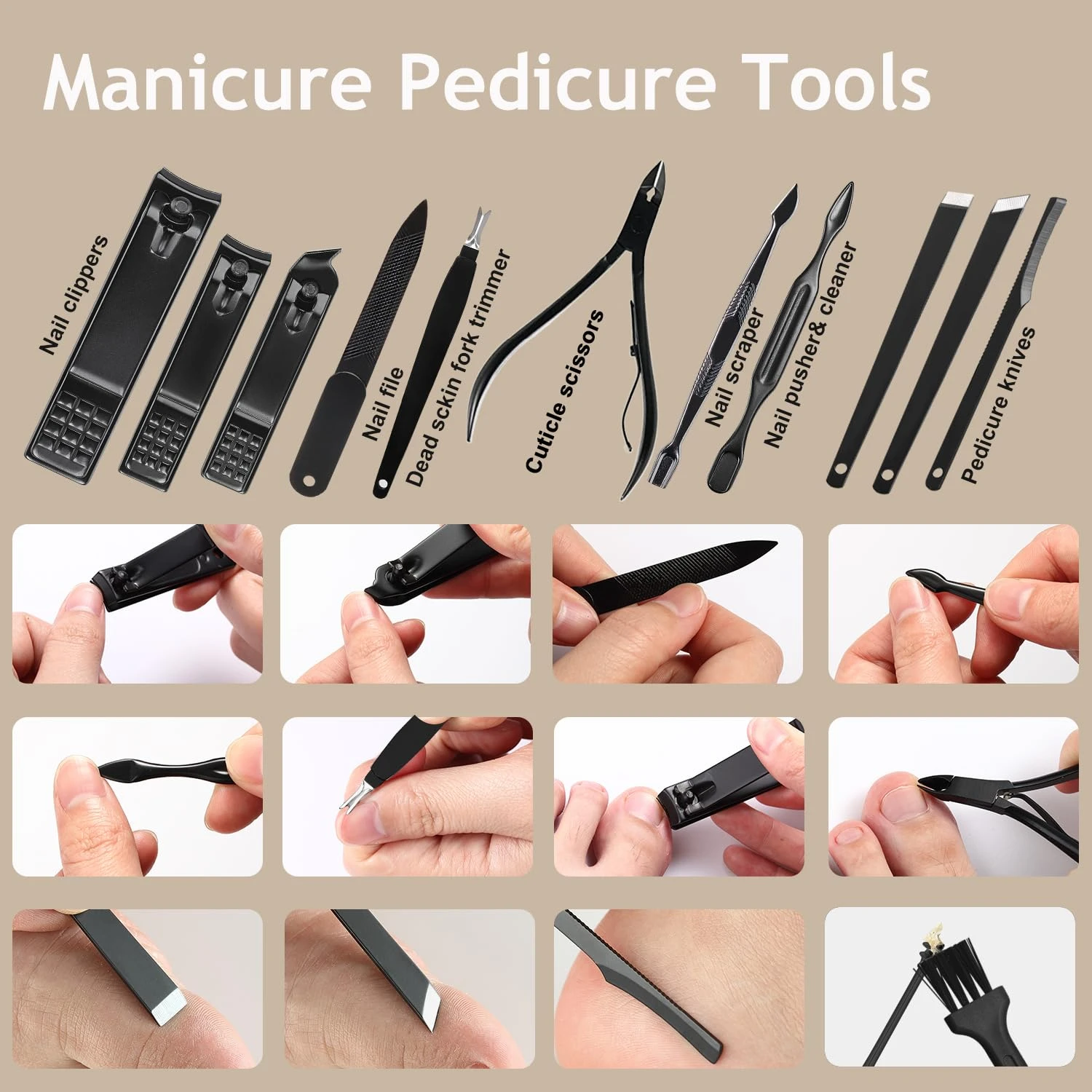 High-quality and luxurious 15-Piece HANTEKAS Stainless Steel Manicure Set for Men and Women - Premium Complete Professional Groo