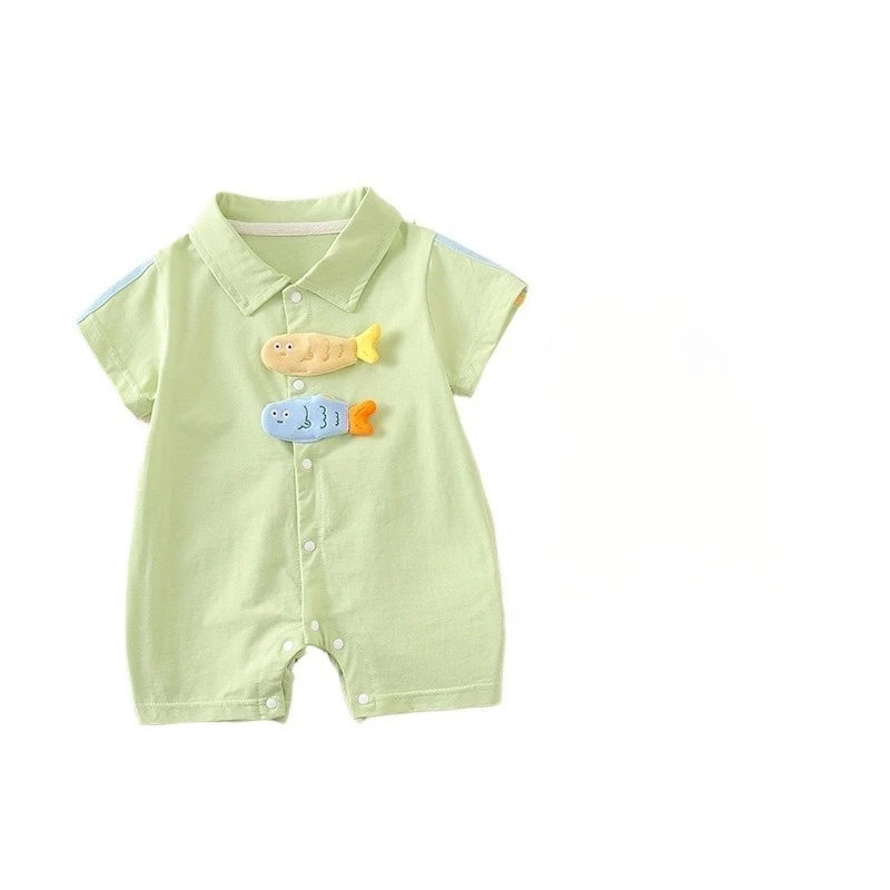 

Summer new Romper infant baby boy treasure lapel onesie thin square collar short Romper