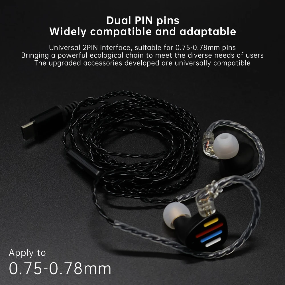 ND D6 Headphone knitting upgrade line TYPE-C interface decoding chip HIFI dual pin 0.75 for Android
