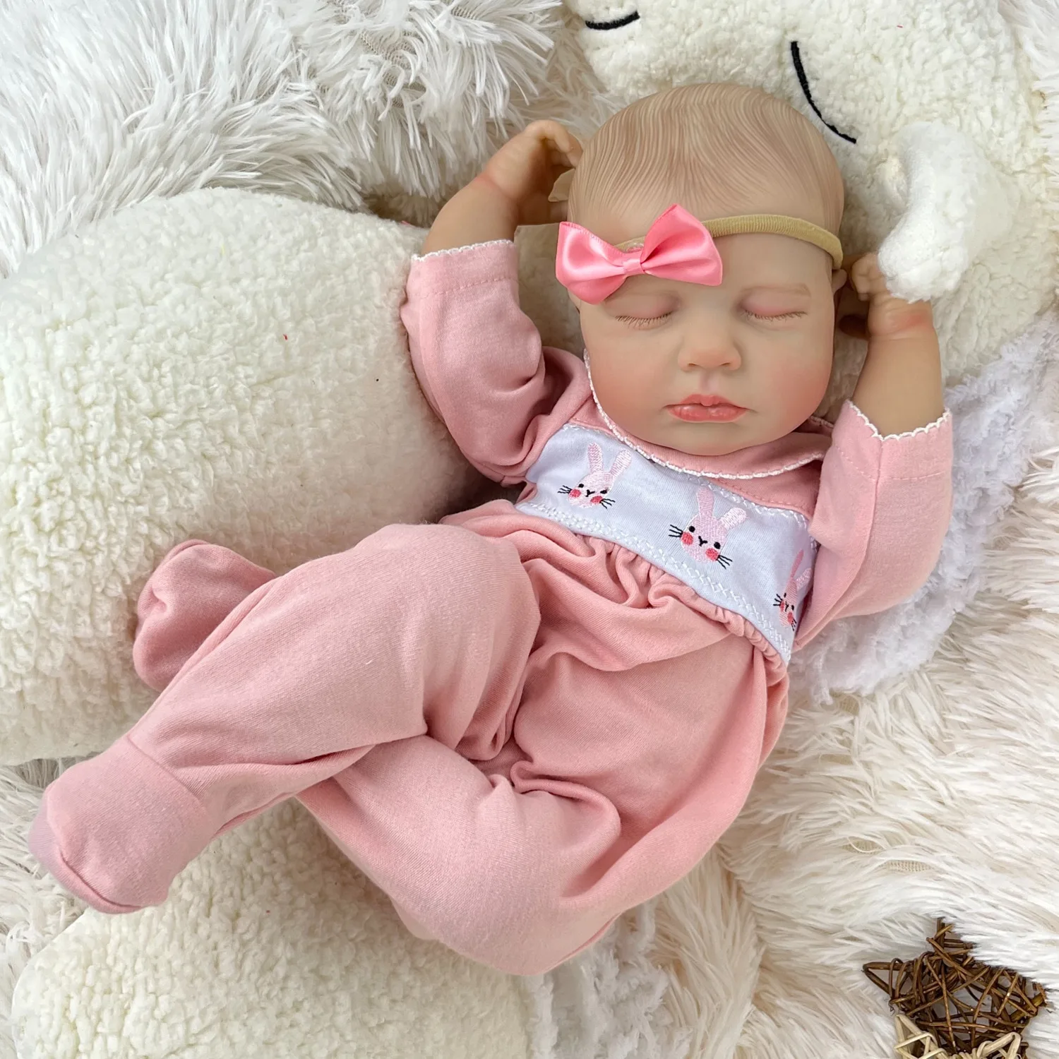 BZDOLL 19인치 잠자는 리본 베이비돌 장난감, 천 몸체 48CM 3D 피부 인형, 혈관 포함, 여자아이를 위한 패션 생일 선물
