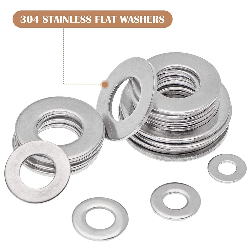790pcs M4 M5 M6 M8 M10 M12 Stainless Steel Flat Washers Spring Washers Assorted for Metric Bolts Plain Gasket Assortment Kit