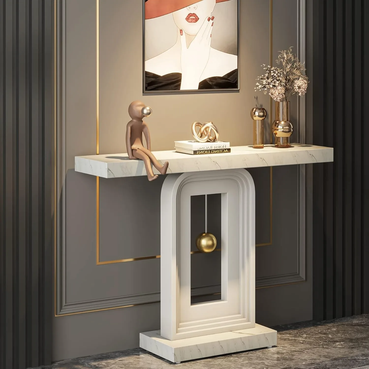

LITTLE TREE Modern Console Table, 40 Inches Faux Marble Sofa Table, Contemporary Entryway Table for Living Room Hallway Entrance