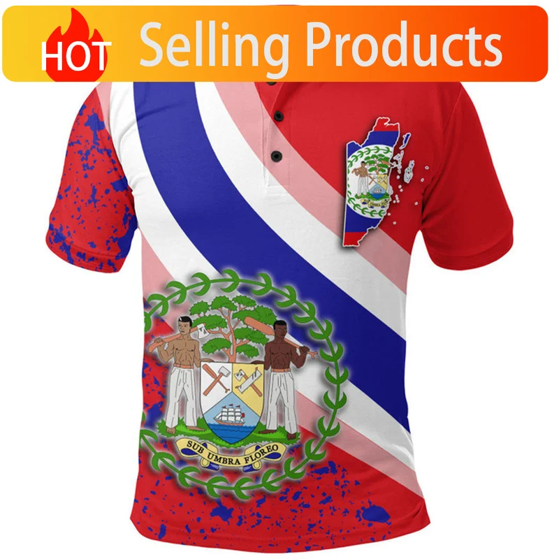 3D Printed Belize Flag Map Polo Shirt For Men National Emblem Tees Summer Fashion Lapel T-Shirts Short Sleeve Tops Streetwear