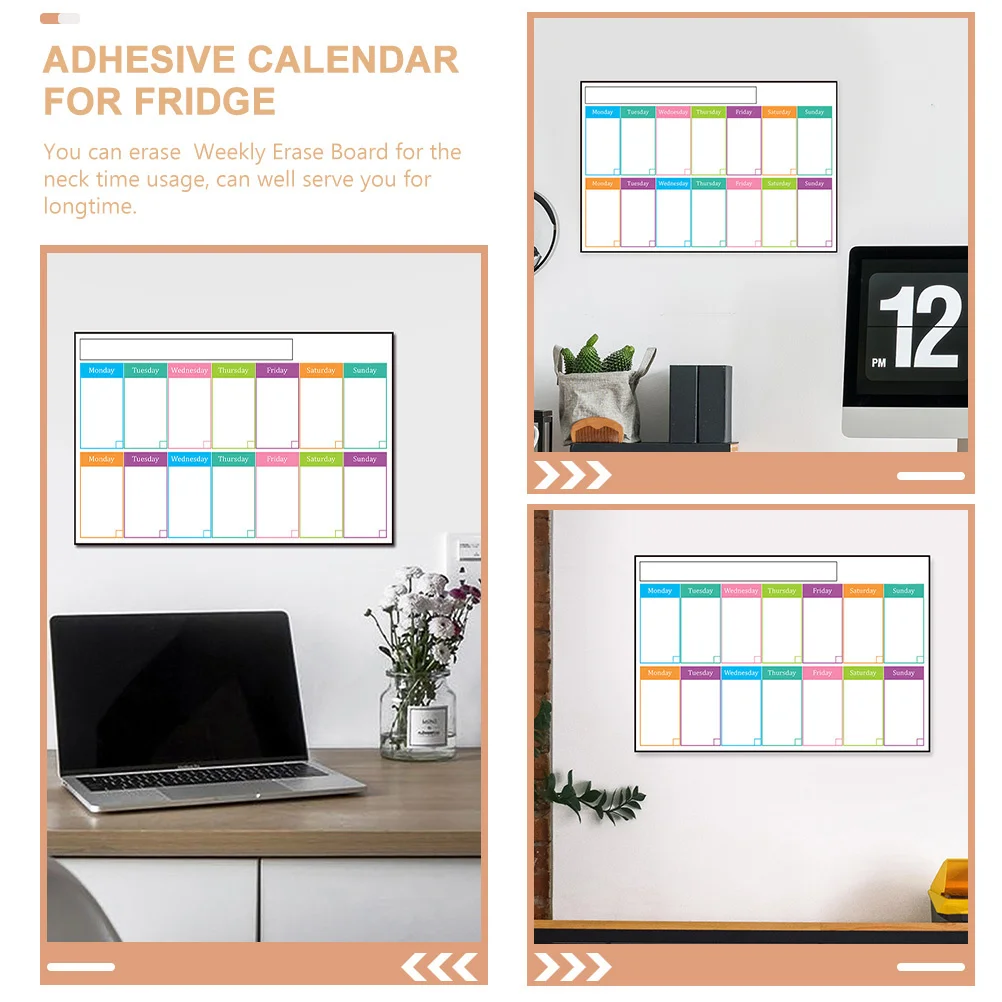 Sticky Weekly Dry Erase Board Adhesive Whiteboard Calendar Erasable Weekly Planner Message Notepad for Wall Fridge Refrigerator
