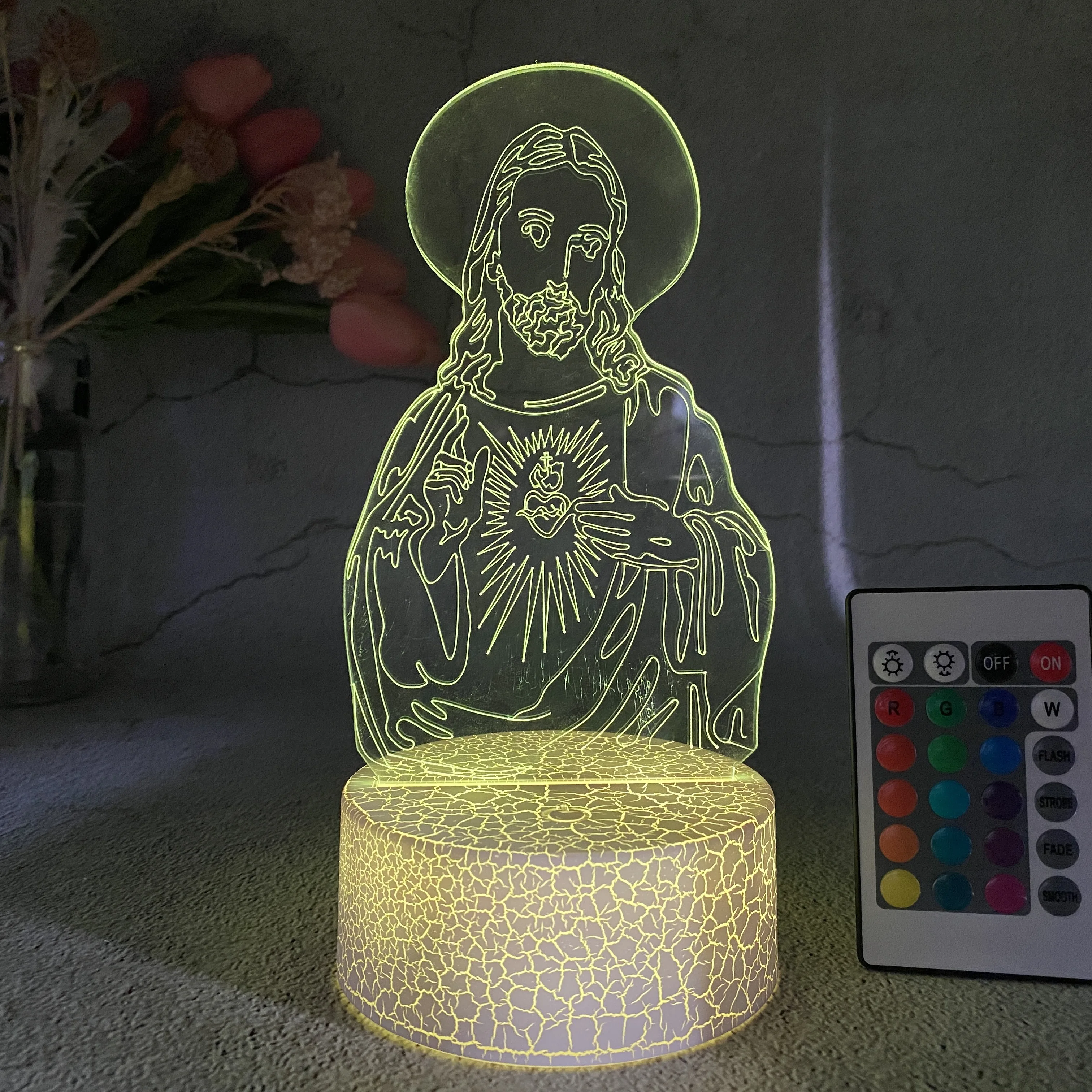 Acrílico colorido Jesús grieta 3D Plug-in dormitorio cama Simple pequeña luz nocturna alto nivel de apariencia