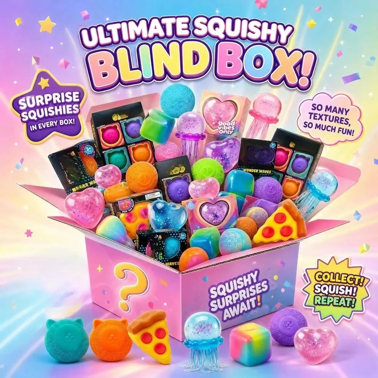 Stress Relief Squishy Figures Blind Box, 100+ Assorted Soft Fidget Toys, Surprise Styles Moai Head Panda Rabbit