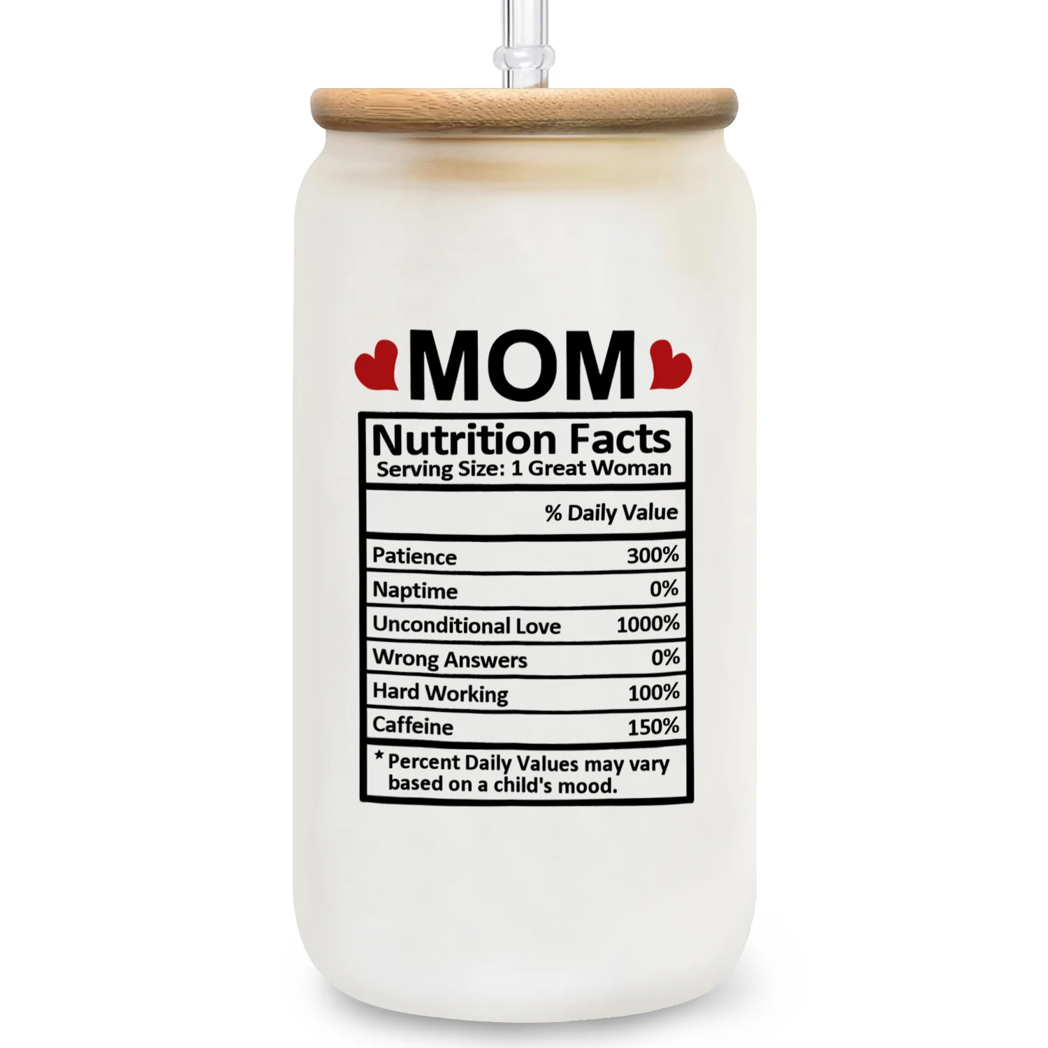 Mom Gifts From Daughters And Sons - 16oz Nutrition Fact Glass Jar With Lid For Mom Birthday Gifts