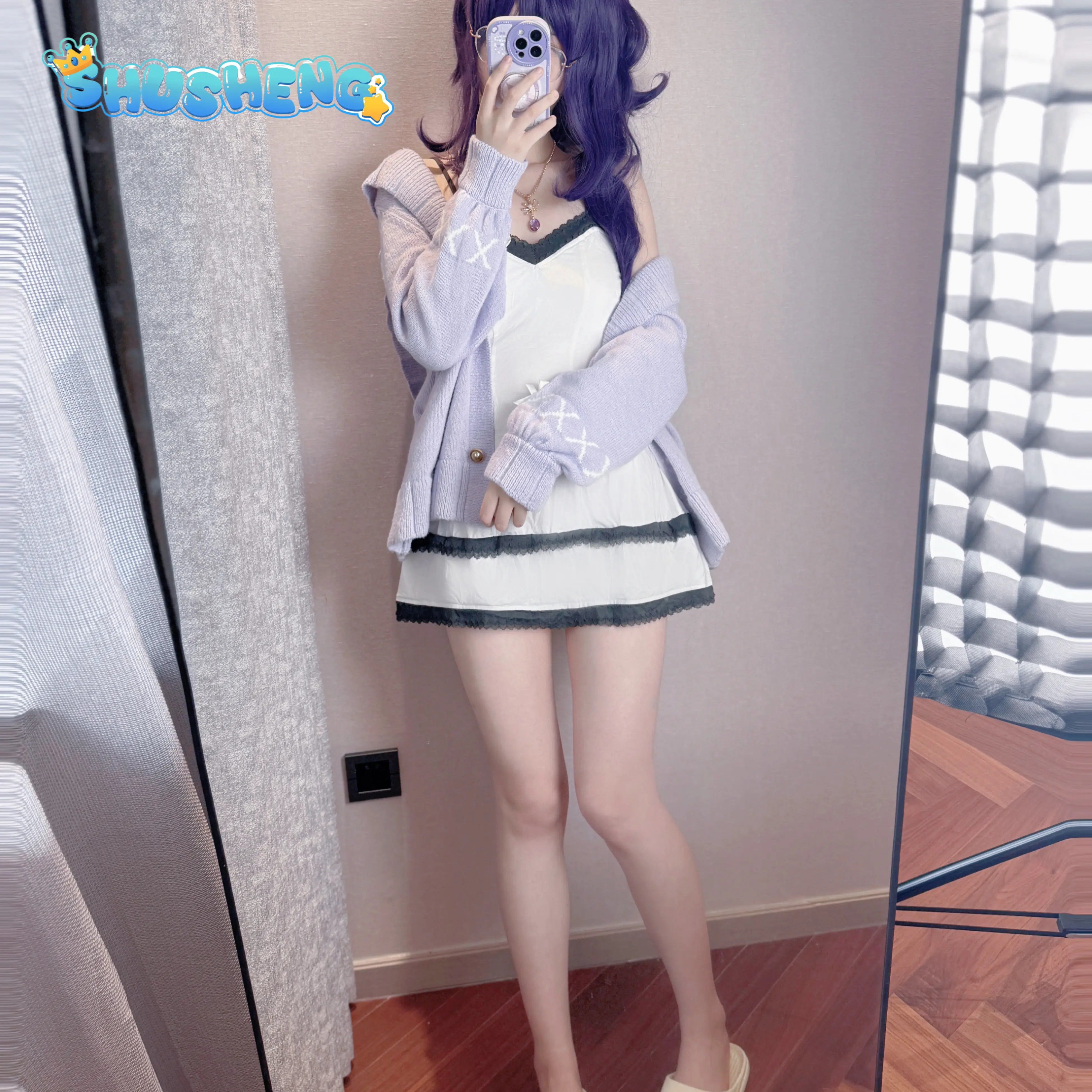 Anime Project Sekai Cosplay Asahina Mafuyu PJSK Costume Women Halloween Daily Pajamas Home Clothes Comfortable Cotton Dress - view 6