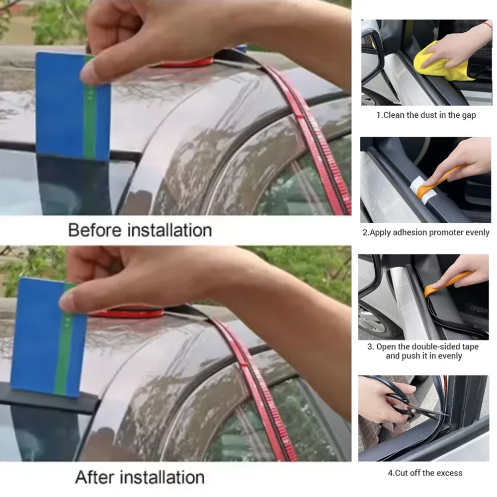 Car Door Window Seal Strip V Shape Rubber Weatherstrip Window Gap Filler Reduce Vibration Noise Insulation Seal Strips