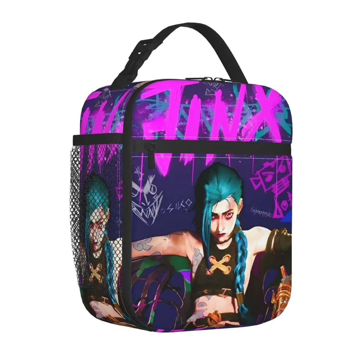 Retro Jinx Anime Insulated Lunch Bags Thermal Bag Reusable Lunch Container Arcane Game Lunch Box Tote for Men Women Beach Travel