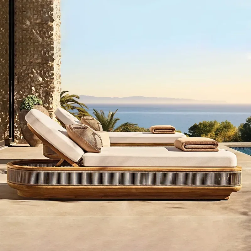 Waterproof Teak Rattan Sofa Set for Outdoor Garden Villa Hotel Patio Sunscreen Leisure Furniture