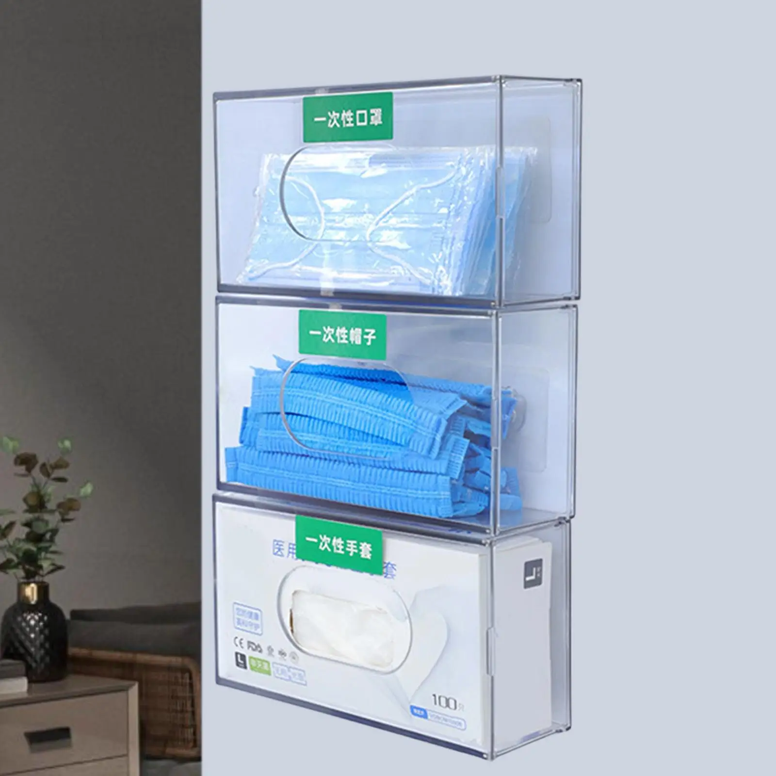 Distributeur de gants mural en PETG – Organisateur transparent pour zones de nettoyage et de service alimentaire