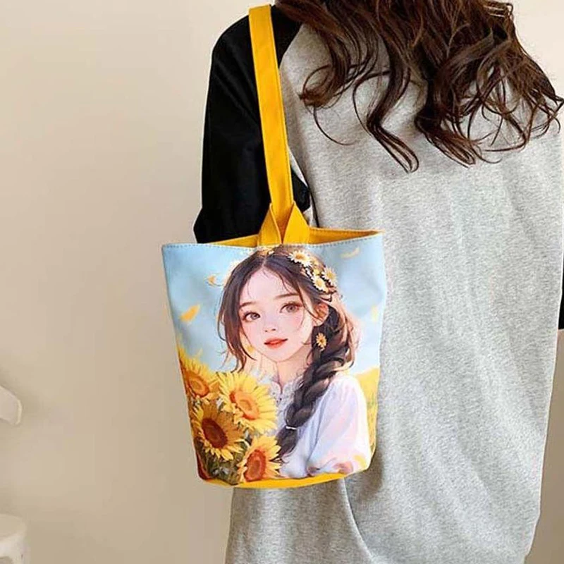 Borsa alla moda e leggera secchio di tela bella borsa da ragazza carina borsa Bento tenuta in mano