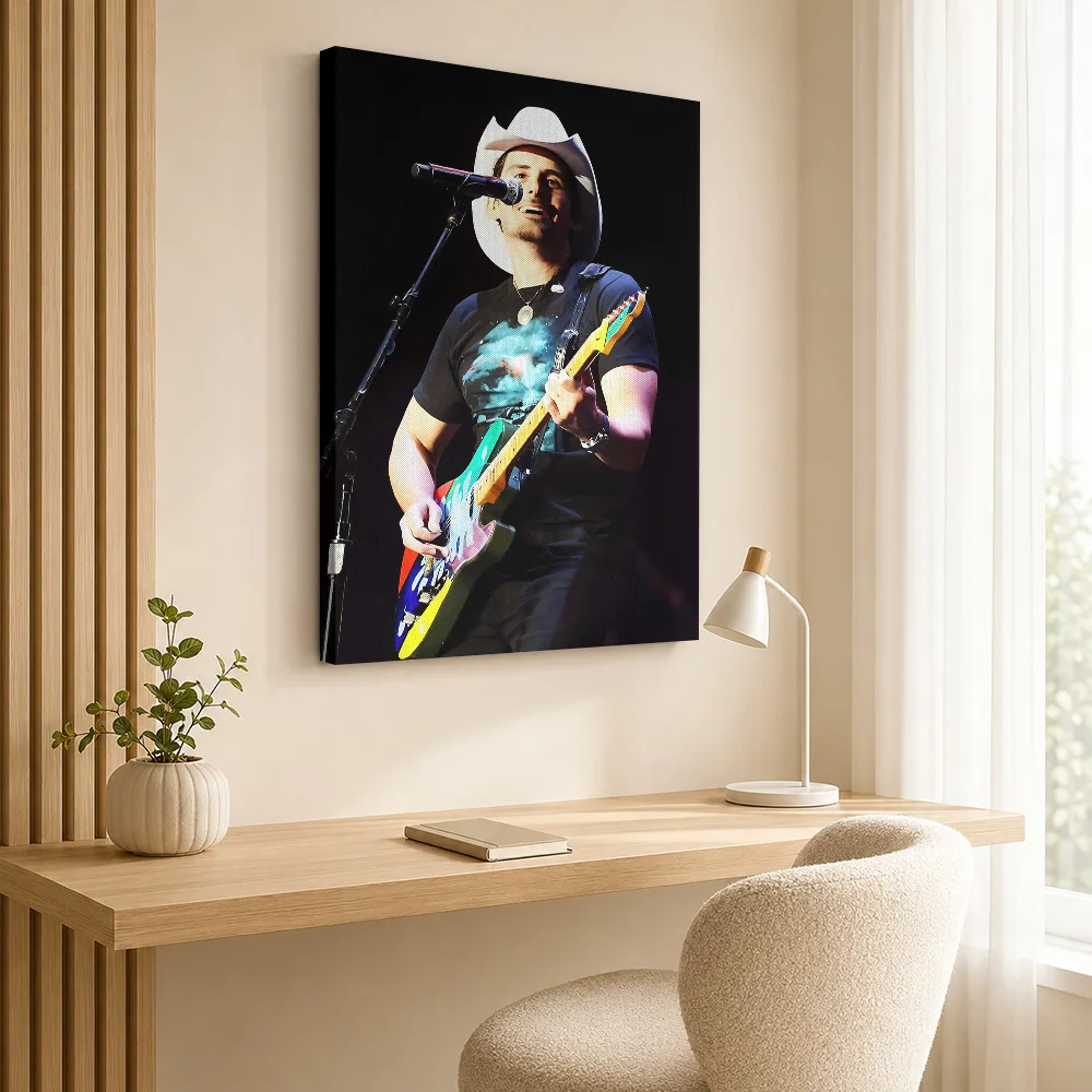 Guitarist Singing On Stage Canvas Poster Personalized Photo Portrait Composition Wall Art For Music Corner, Concert Fan Gift
