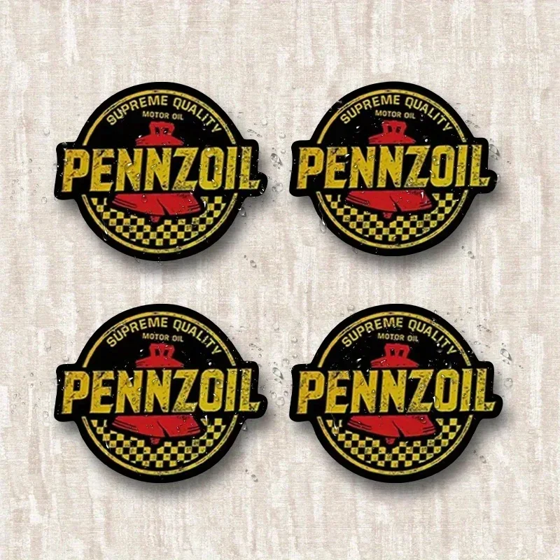 

4 шт. винтажных наклеек с логотипом Pennzoil Racing Oil, декоративные наклейки в мультяшном стиле для автомобилей и мотоциклов