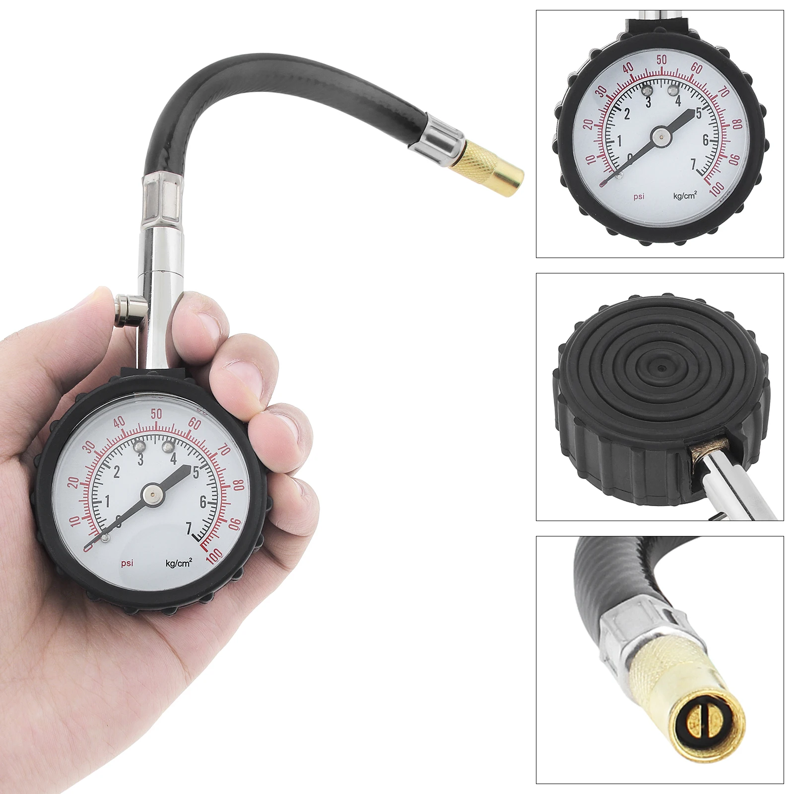 

0-100 PSI Tyre Pressure Meter High Precision Heavy Duty with Braided Hose for Cars Trucks Motorcycles ATV Scooters Bicycles