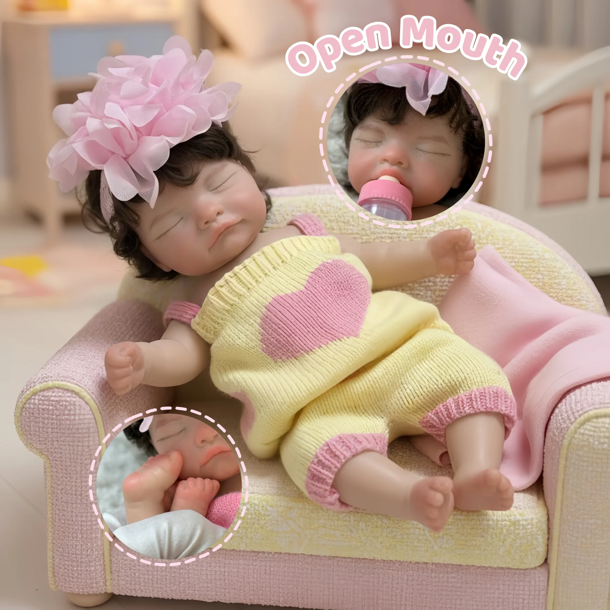 

10Inch/25cm Open Mouth&Rooted Hair Solid Silicone Reborn Girl Doll bebe reborn de silicona Soft Touch Newborn Doll Perfect Gift