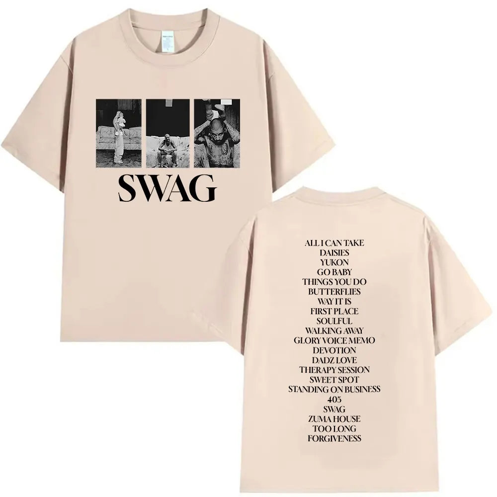 جاستن بيبر SWAG ألبوم إطلاق حصري 2025 جرافيك تي شيرت الرجال النساء الهيب هوب موضة القطن تي شيرتات قصيرة الاكمام الصيف