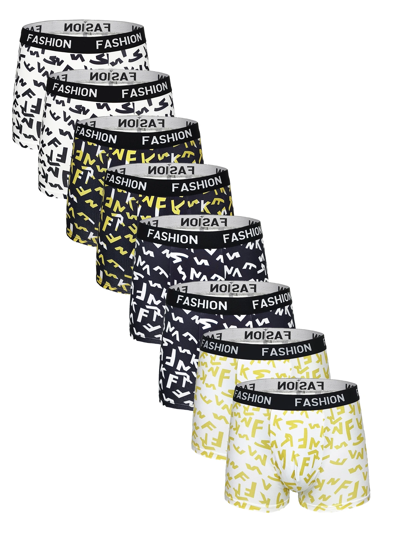 

8-Piece Men's Polyester Letter-Pattern Boxer Briefs Set - "FASHION" Waistband Underwear