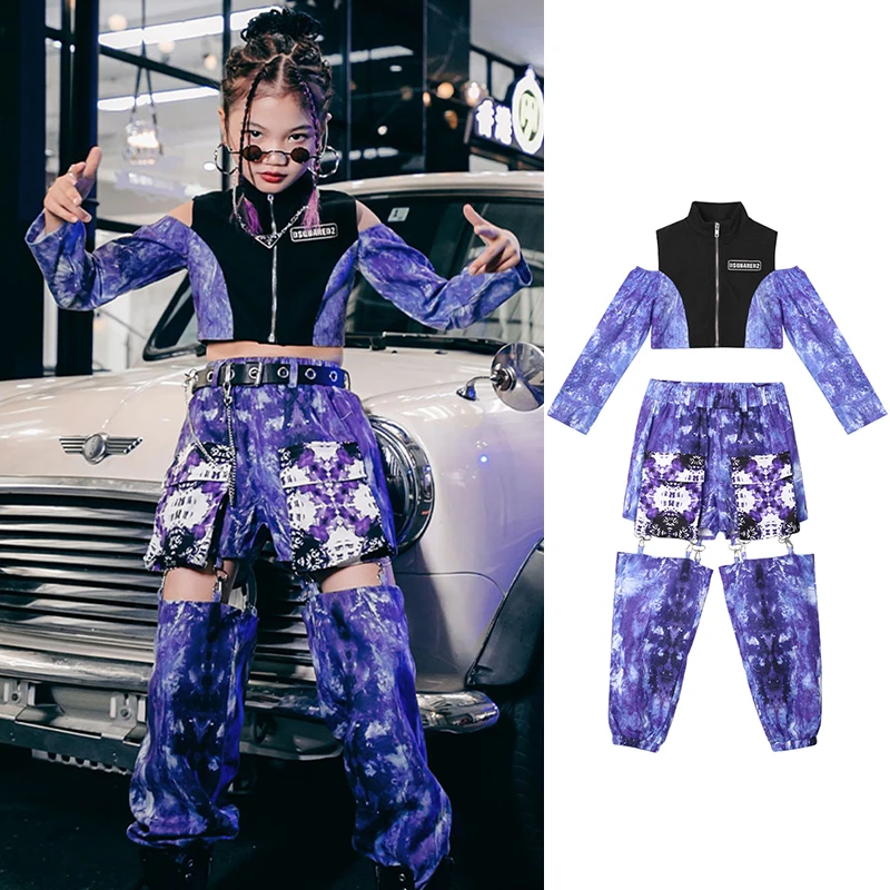 Tie-Dye Hip Hop Clothes Girls Catwalk Show Costume Kpop Outfit Jazz Dancewear Tops Pants Kids Street Dance Stage Clothing DL9126