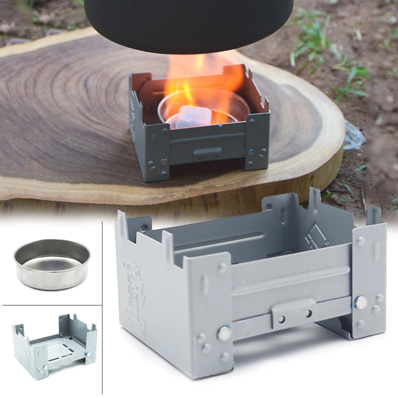 Outdoors Portable Solid Alcohol Fuel Folding Furnace Mini Picnic Burner Galvanized Iron Camping Stove Cooking Camping Equipment