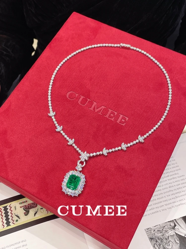 Cumee Detachable Lab Created Emerald Pendant Necklace for Women 925 Sterling Silver White Gold Plated Party Anniversary