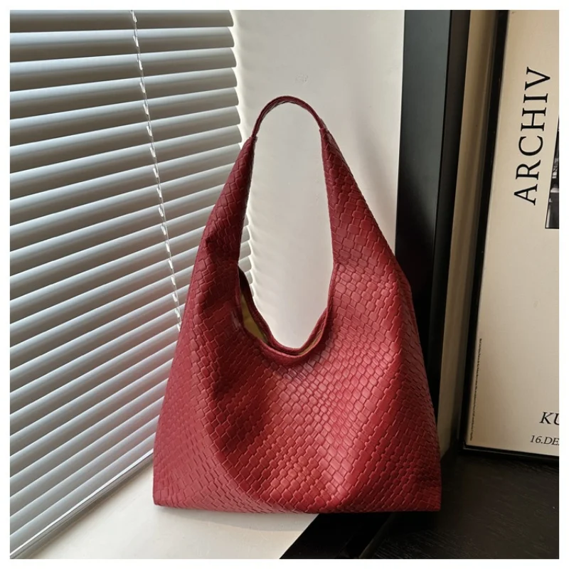 Women\'s Retro Artificial Leather Woven Pattern Shoulder Bag Large Capacity Tote Bag Casual Armpit Bag Large Tote Bag Daily Work