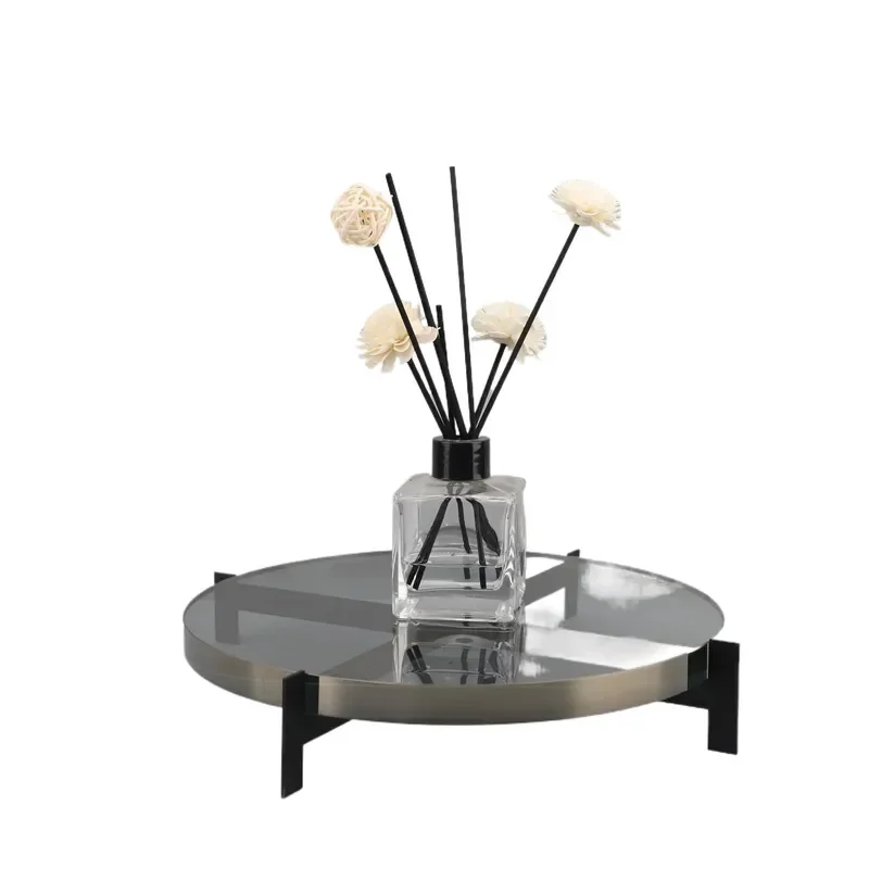 New Chinese Style Smoke Gray Crystal Tray for Model Room Bedroom Study Living Room Dining Room Desktop Entrance Decoration