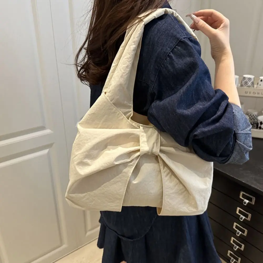 Casual Korean Style Bow Shoulder Bag Bowknot Large Capacity Canvas Vest Bag Cloth Printing Handbag Women