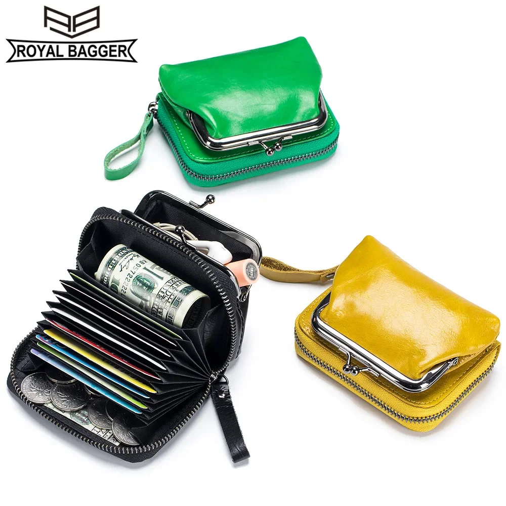 Royal Bagger Coin Purses for Women Genuine Cow Leather Card Holder Simple Female Wallet Purse Fashion Vintage Storage Bag