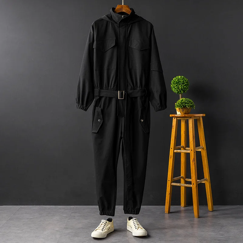 And Men Women Wear Hip Hop Hooded Jacket Jumpsuit Long Sleeve Single Breasted Ttrousers With Belt Spring Autumn Cloth Y9195