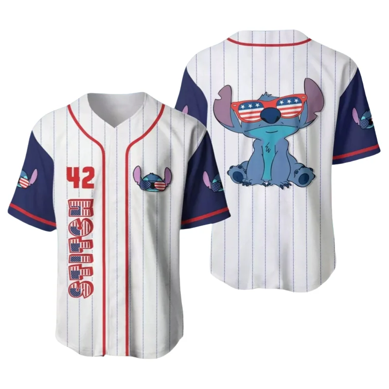 

Disney Ahthorized Legend Baseball Player Number 42 Stitch Print Adult Kids T-Shirt Breathable Quick-drying Athleisure Plus Size