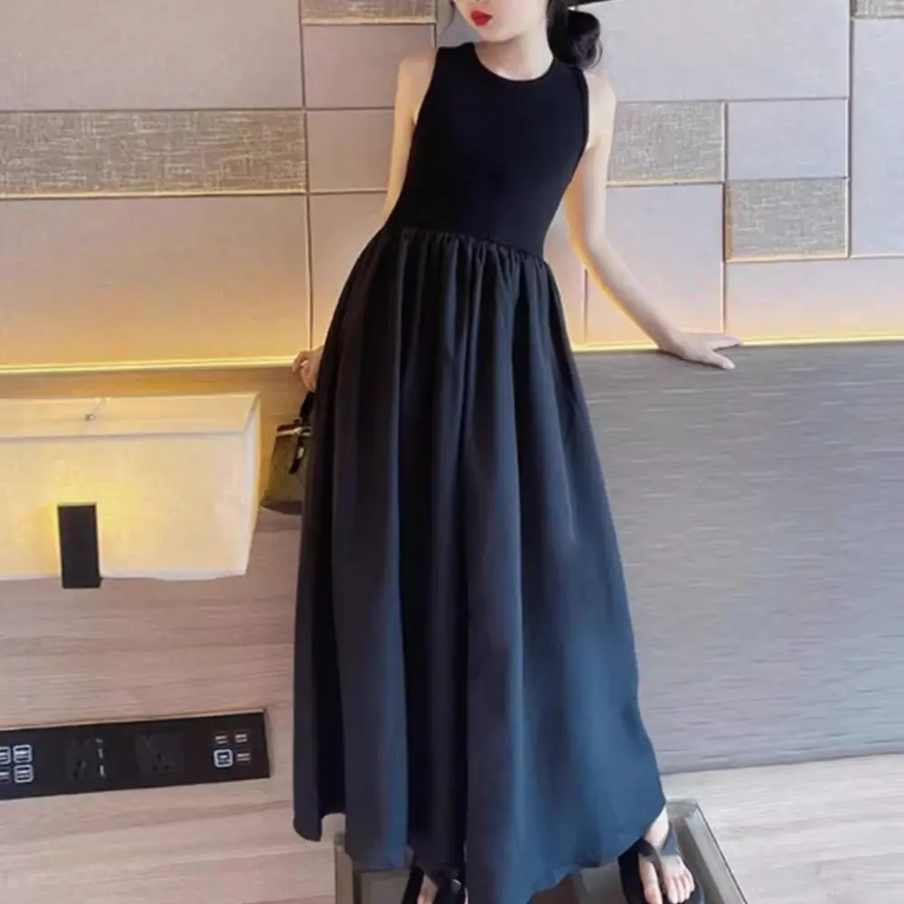 Casual Sleeveless Girl Princess Dress Loose Elegant Teens Party Dress Sweet Children Black Dress Kids