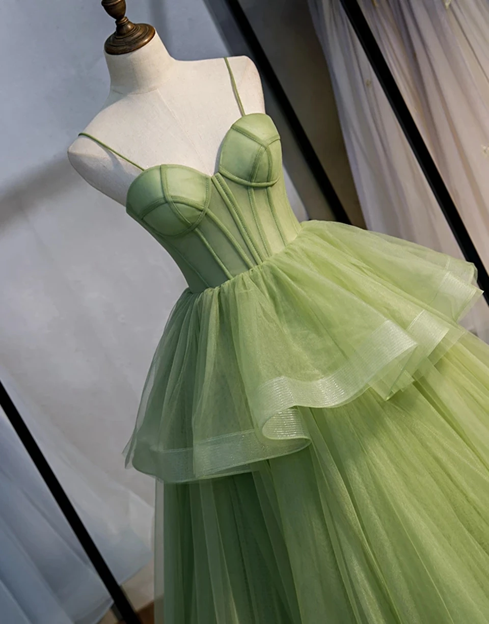 Vestidos De Gala De tul con tirantes finos para mujer, traje De noche De fiesta Formal con corte en A, color verde, 2023