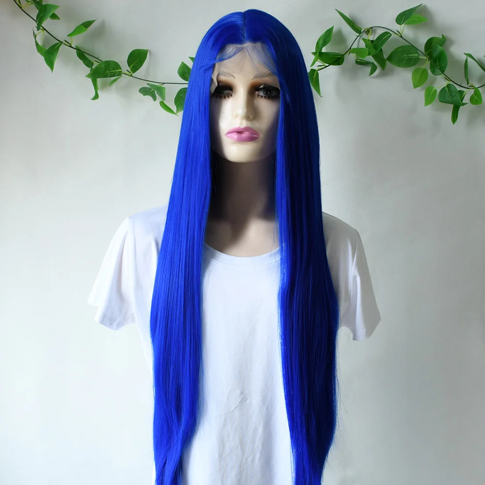 

Long Hair Wigs 30Inch Blue Wig 13x4 HD Transparent Bone Straight Lace Front Wigs 220 Density Brazilian Wigs Synthetic For Women