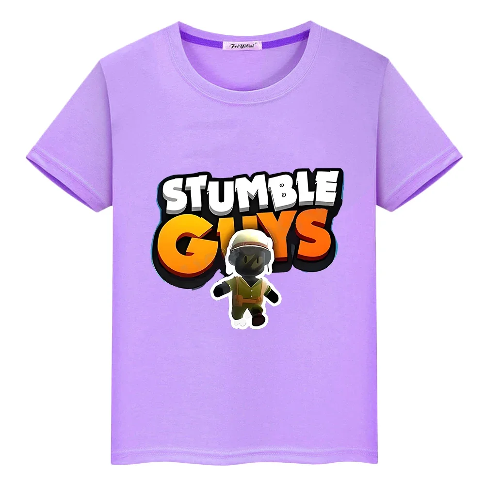 Stumble Guys Kawaii Print T-shirt Short 100% Cotton Tops girls boy Casual y2k one piece anime Tees pride tshirt kids clothes