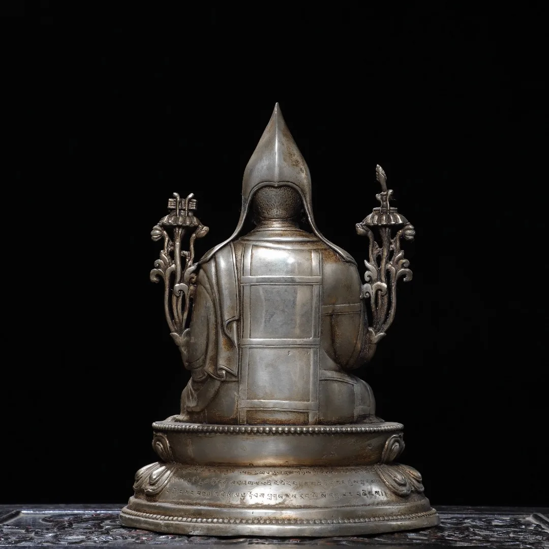 Old Bronze Gilded Silver Tsongkhapa Sitting Buddha Buddhist teacher Lotus Buddha  Terrace Amitabha Buddha Worship Hall