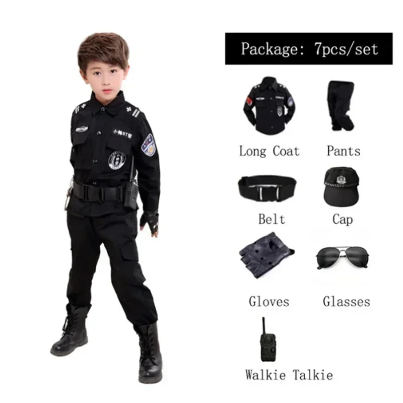 Disfraces de policía para niños y niñas, uniforme de policía del ejército, traje de ropa de Cosplay, fiesta de Halloween, regalo de Carnaval