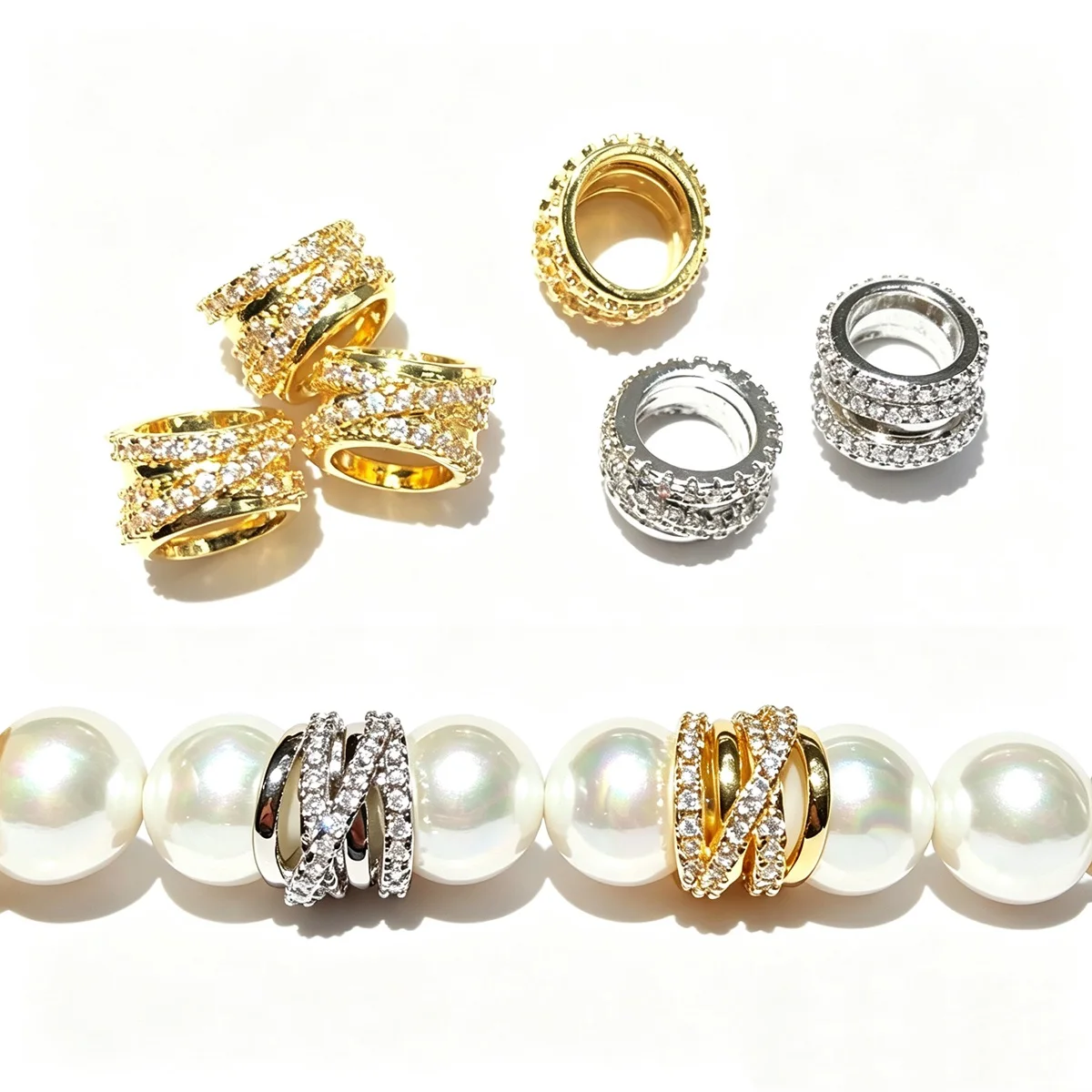 10pcs Clear Zirconia Pave Hollow Wheel Spacers Bling Beads for Bracelet Necklaces Earring Jewelry DIY Making Accessories