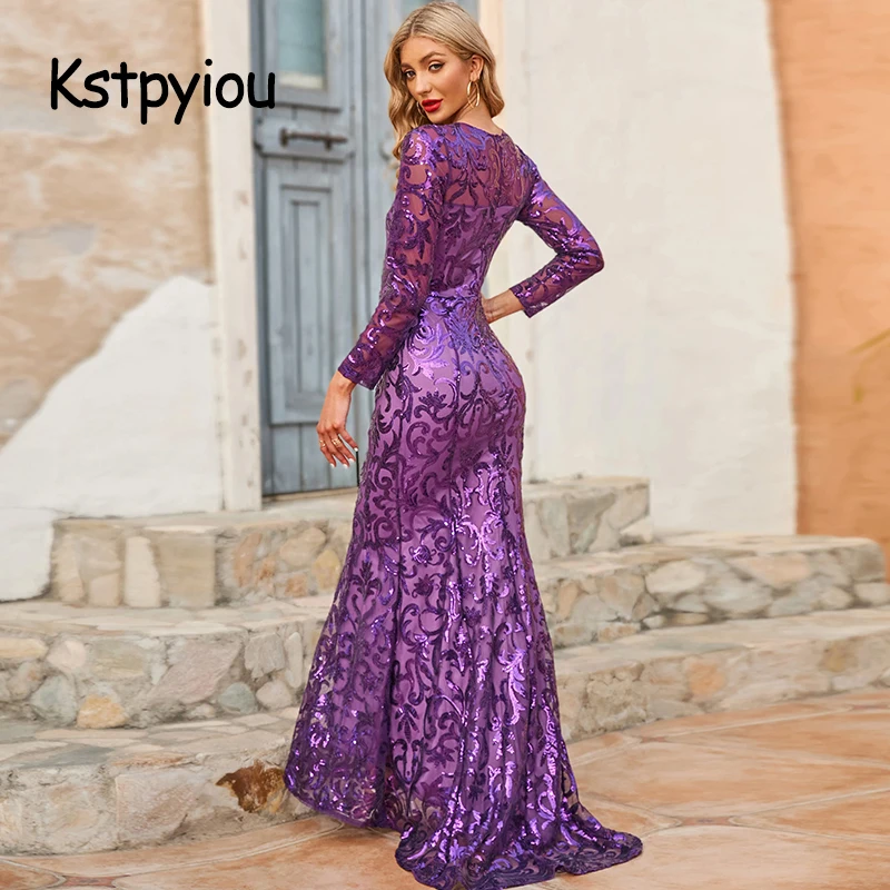 Kstpyiou Ball Gown Evening Party Sequin Glitter Prom Dress Plus Curve Size Cocktail Lady Robe De Mother Of The Bride Dresses