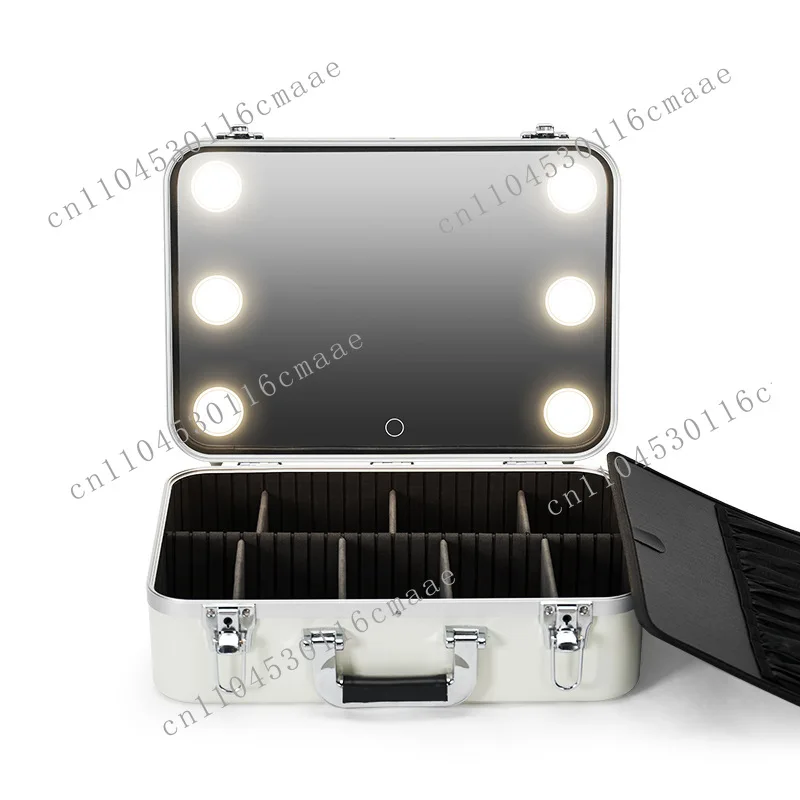 Professional Fashionable LED Light Mirror Train Case for Girls Makeup Artist Travel Cosmetic Bag Zipper Waterproof Candy Case