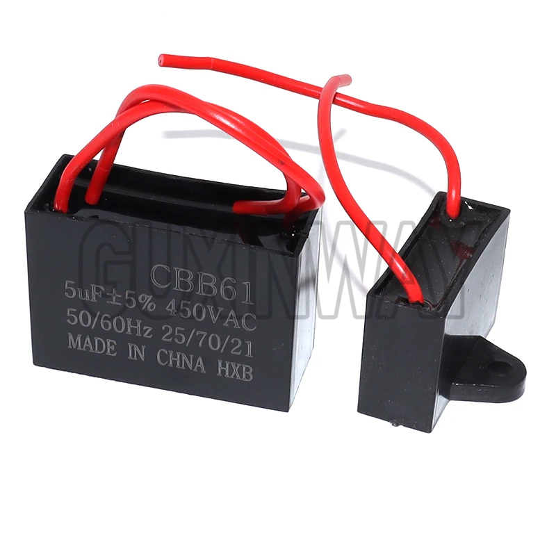 Produktbild von CBB61 Lüfter-Startkondensator 450V – Verschiedene Größen Von 1 µF Bis 20 µF (hier 5 µF), Mit Draht, Für Ventilatoren Und Motoren