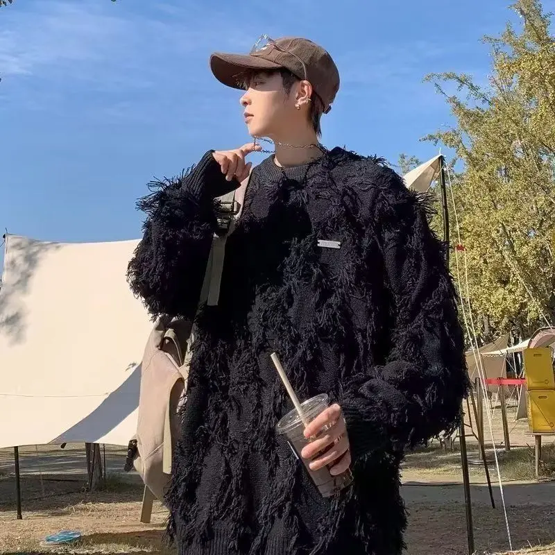 

Свободный мужской вязаный свитер, однотонный, простой, большой размер 300, гонконгский, модный, осенне-зимний, модный