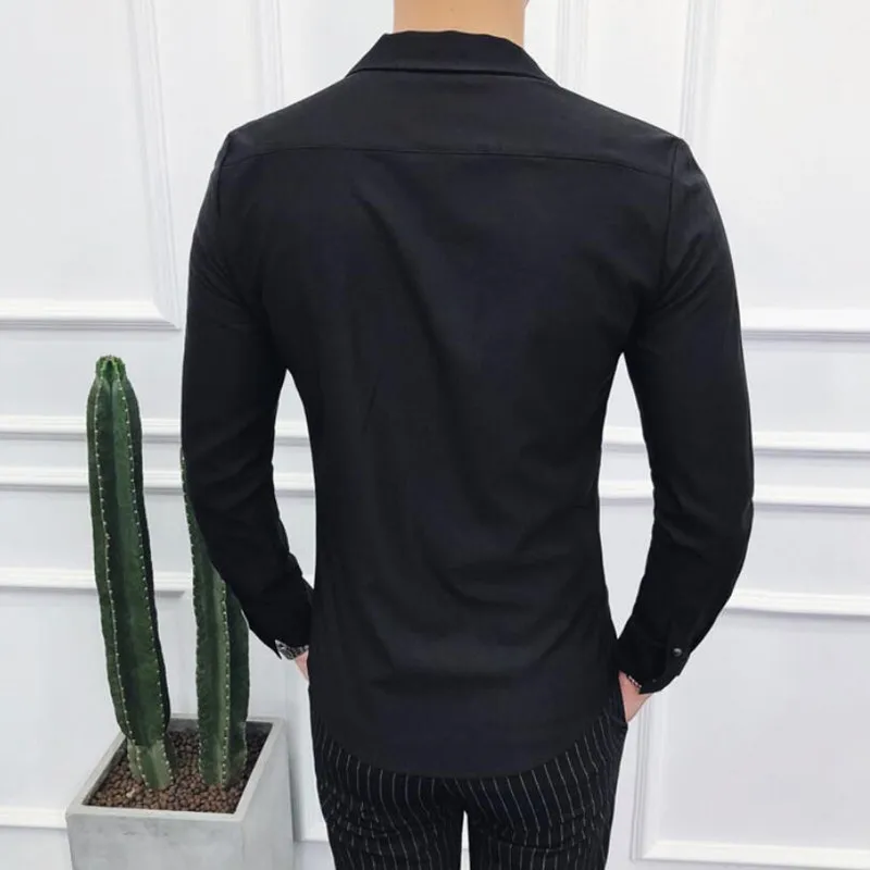 2023 Brand Clothing Men High Quality Spring Long-Sleeved Shirts/Male V-neck Slim Fit Casual Business Shirts Plus Size S-4XL