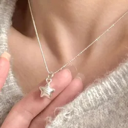 Silver Color Simple Fashion Brushed Star Shape Necklace for Women Elegant Adorable Sweater Necklace Party Jewelry Gifts