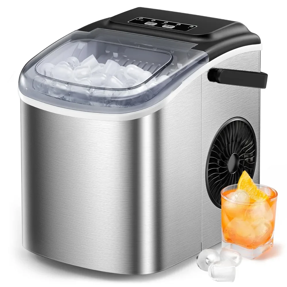 

9 Cubes Ready in 6 Mins, 26lbs in 24Hrs, Self-Cleaning Countertop Ice Machine with Ice Scoop and Basket, 2 Sizes of Bullet Ice