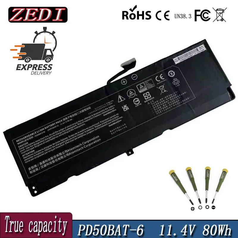 ZEDI New Original 11.4V 6780mAh 80Wh Battery PD50BAT-6-80 For Getac 6-87-PD50S-82B00 3ICP7/60/57-2 Rechargeable Laptop Battery