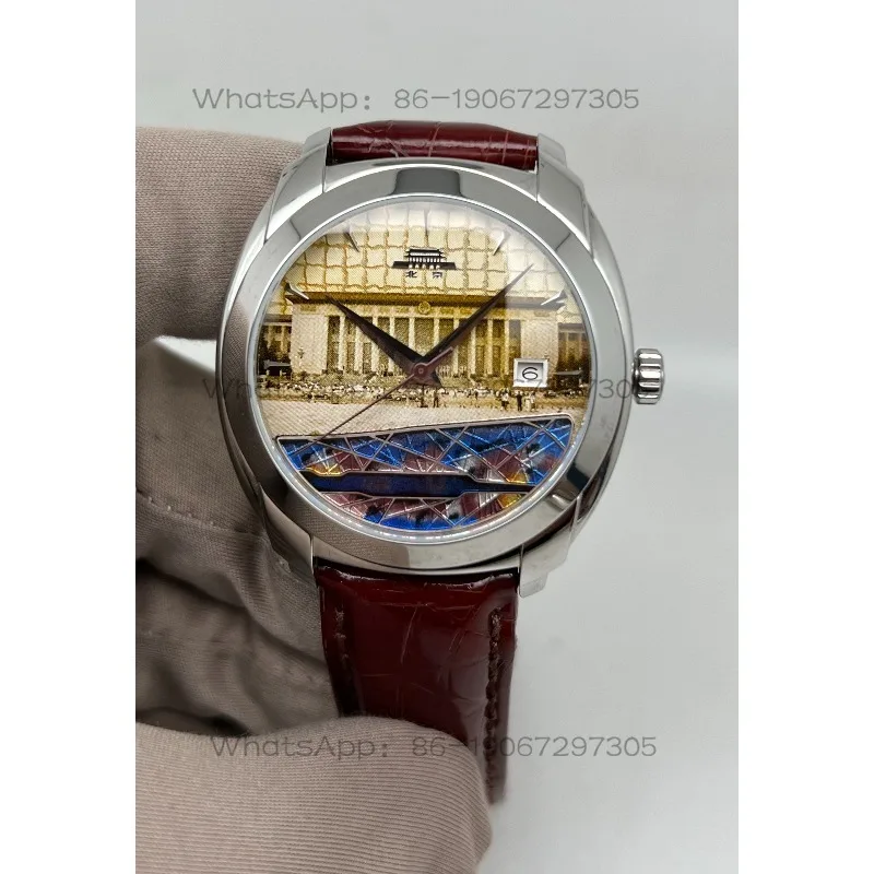 Fashion Round Silver Watch, Enamel Mechanical Single Calendar